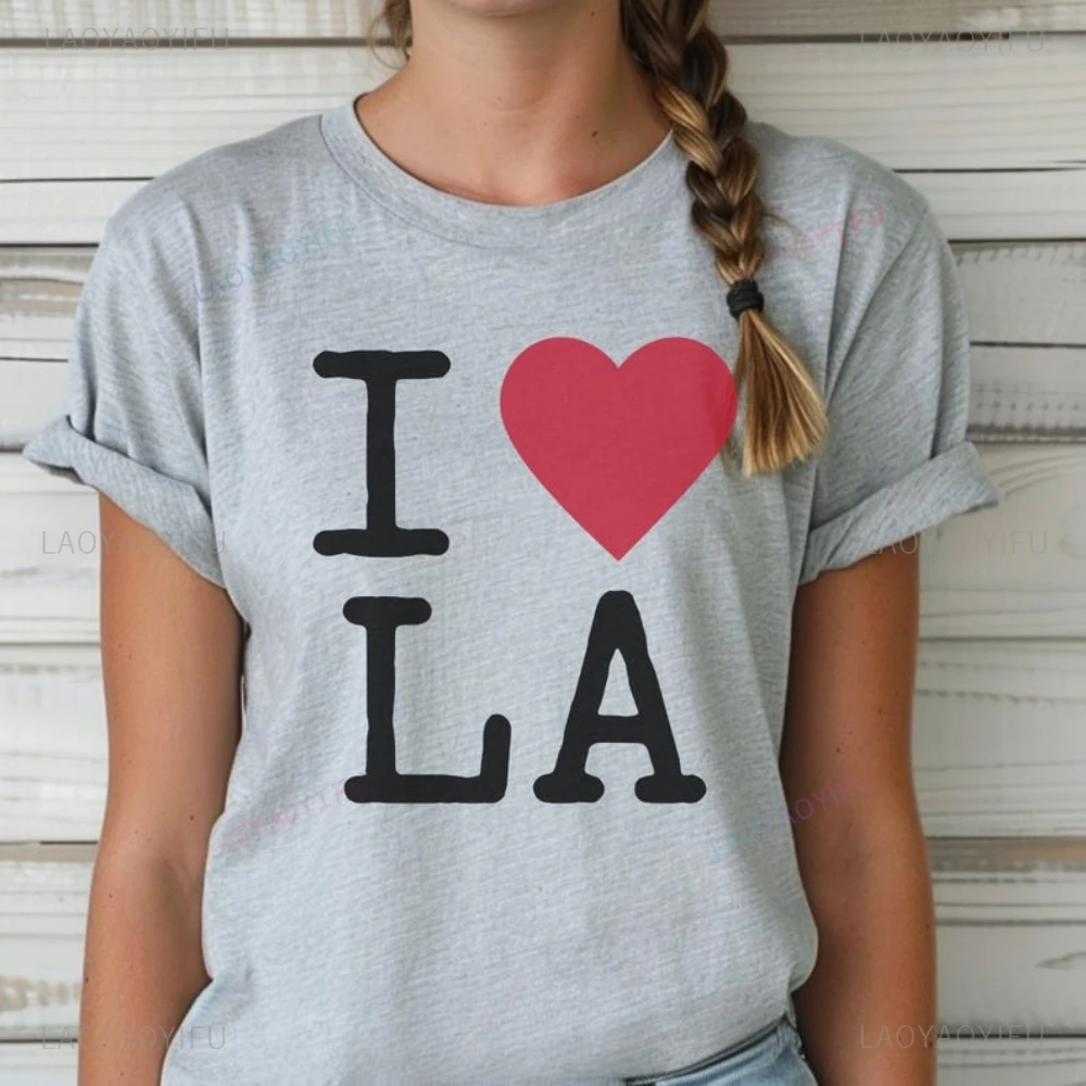 Фото Винтажная женская хлопковая футболка I Love LA, калифорнийская летняя ретро-подарок Лос-Анджелеса, унисекс, мягкая дышащая хлопковая футболка классического кроя №2