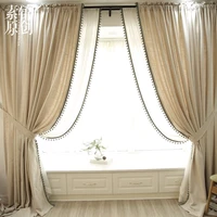 american simple modern cotton and linen solid color floor to ceiling semi shading custom bedroom bay window curtains