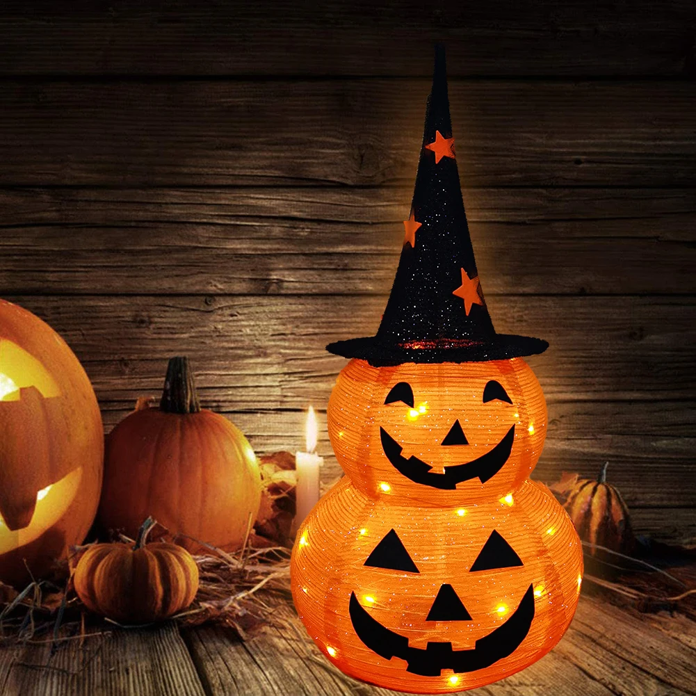 

50LED Halloween Folding Pumpkin Paper Lantern Luminous Hanging Decoration Light Indoor Outdoor Ghost Festival Party Prop