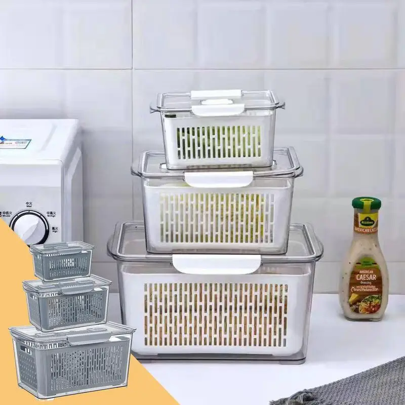 

Контейнер для хранения продуктов в холодильнике с крышками, пластиковый контейнер для сохранения свежести продуктов, сливная корзина для овощей и фруктов, кухонные Органайзеры