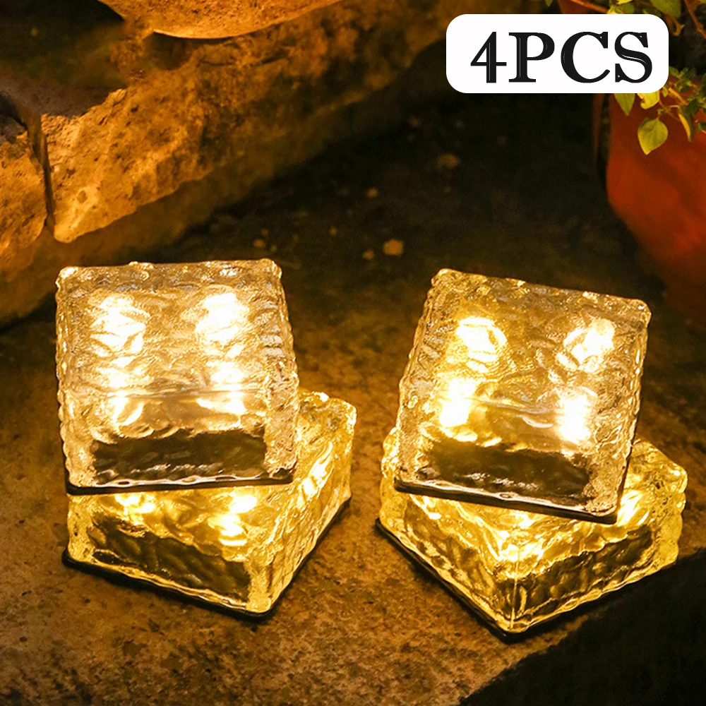 

Solar Led Light Clear Ice Cube Lights Outdoor Waterproof LED Solar Brick Light Square Buried Lamp Patio Lawn Garden Decor