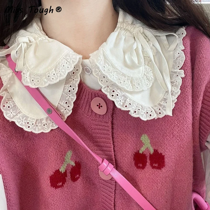 

Kio Autumn Pink Knitted Sweater Cardigan Women Print Cherry Sweater Coat 2022 Korean Fashion Sleeveles Cute Knitwear Sweater