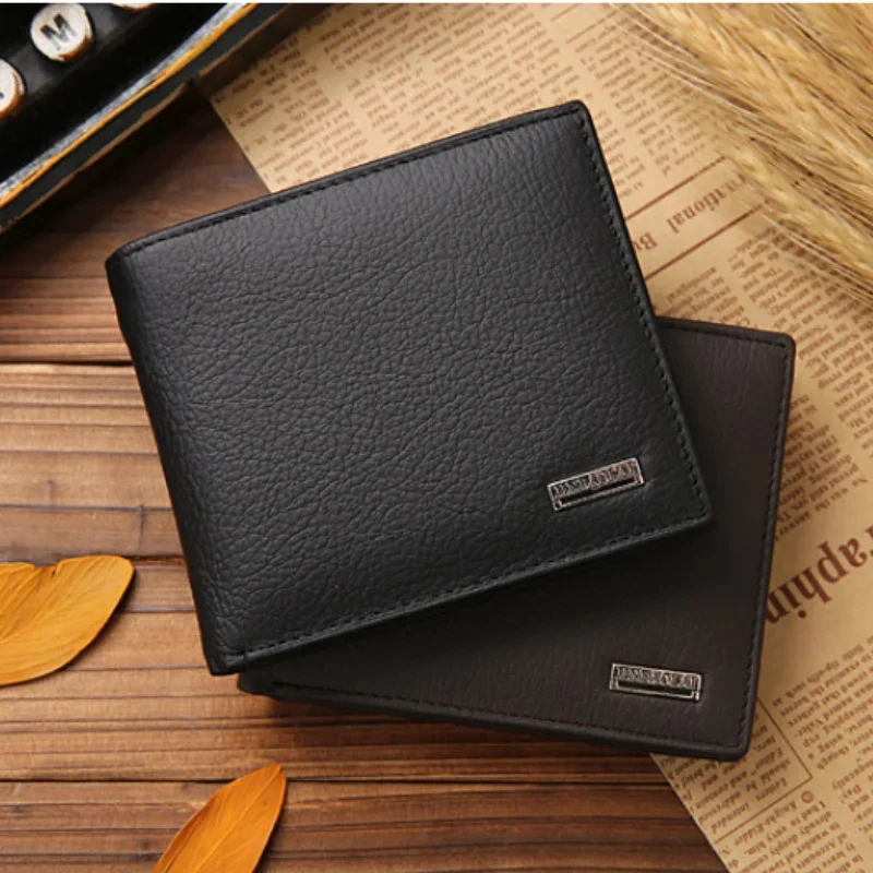 

2023 New Genuine Leather Mens Wallet Premium Product Real Cowhide Wallets for Man Short Black Walet Portefeuille Homme