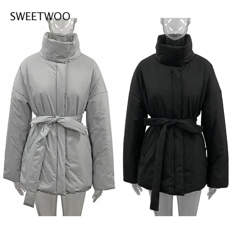 Casual Collected Waisted Parkas Women Fashion Simple Coats Women Elegant Spring Stand Collar Cotton Jackets Female Ladies Tide