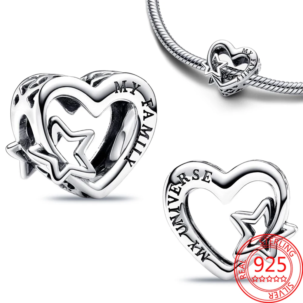 

Женский браслет из серебра 925 пробы, с подвеской в виде сердца и звезды