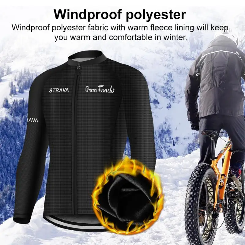 

New STRAVA Winter Thermal Fleece Set Cycling Clothes Men's Jersey Suit Sport Riding Bike MTB Clothing Bib Pants Warm Sets Ropa