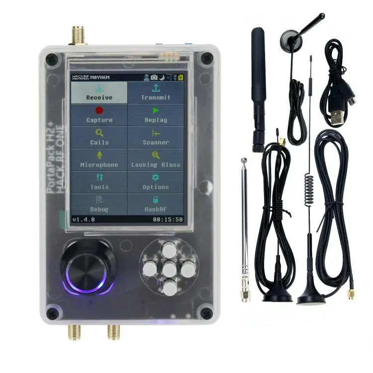 

HackRF + Upgraded PortaPack H2 3.2" LCD + Plastic Shell Assembled + 5pcs Antennas + USB Cable