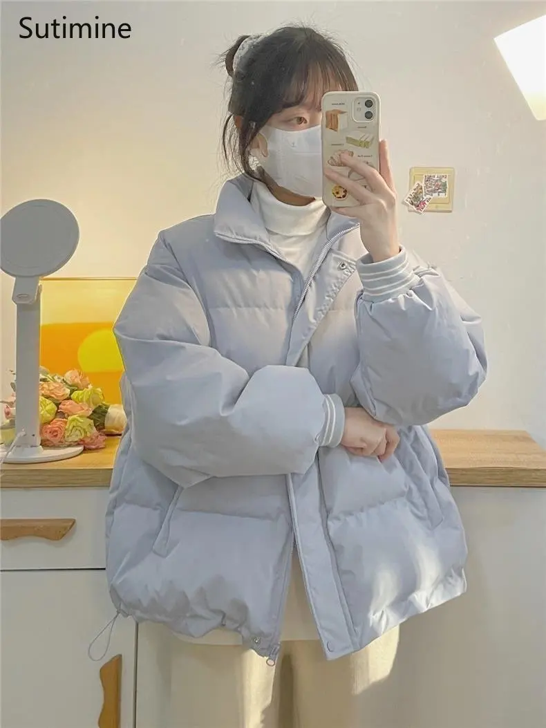 Winter Coat Women Pockets Zipper Loose and Sweet Coat for Women In Winter Cotton Padded Jacket Office Lady Button Winter Clothes