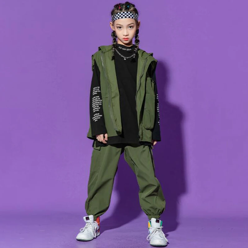 Детская одежда для бальных танцев в стиле хип-хоп куртка армейского зеленого