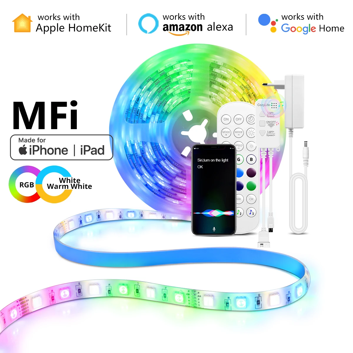 

Светодиодная ленсветильник Homekit RGB + CCT, 5 м, с управлением через приложение