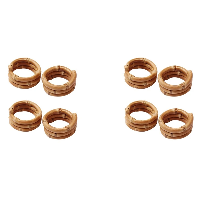

Wood Bamboo Napkin Rings Set Of 8, Handmade Rattan Napkin Holder Rings Table Decorations For Wedding