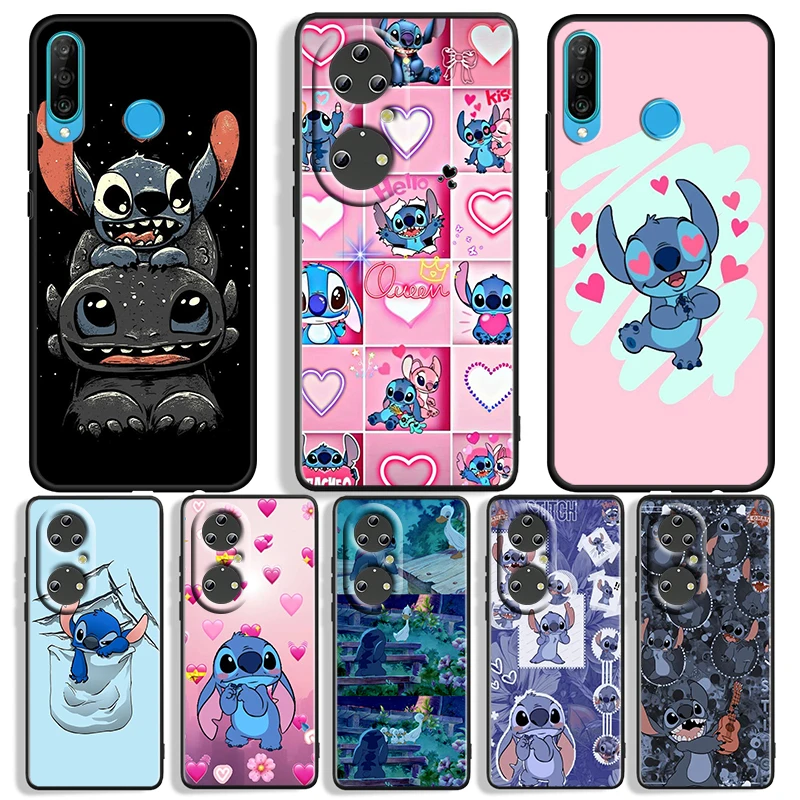 

Cute Lilo And Stitch For Huawei P50 P40 P30 P20 P10 Pro Lite P Smart Z 2021 2019 4G 5G Silicone Soft Black Phone Case