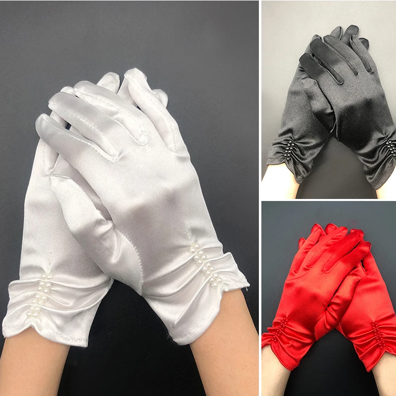 

Белые/черные матовые атласные Короткие Свадебные перчатки с пальцами свадебные аксессуары для вечерние НКИ выпускного вечера косплей для ...