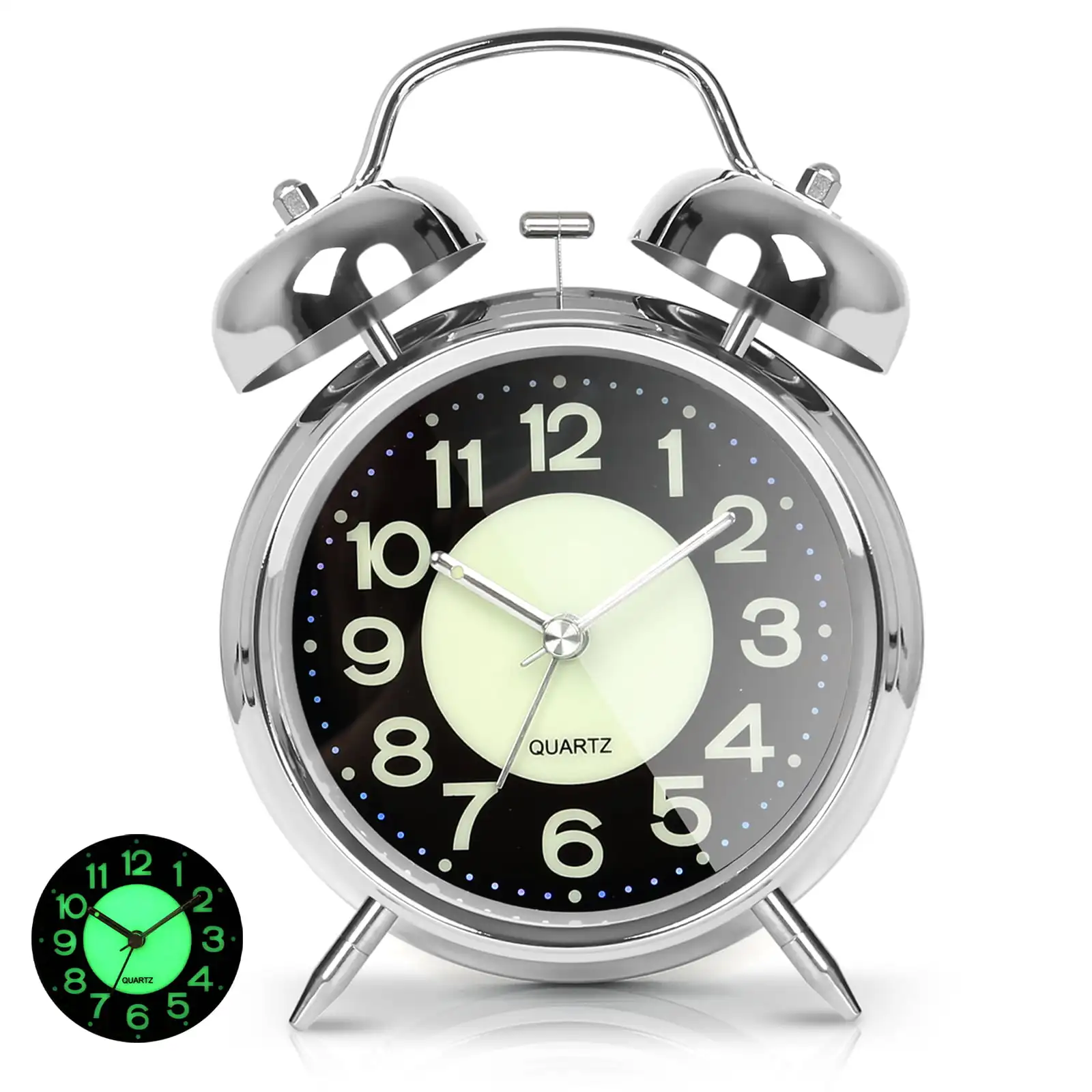 

inches Twin Super Loud Alarm Clock With Nightlight for Heavy Sleepers(Silver)
