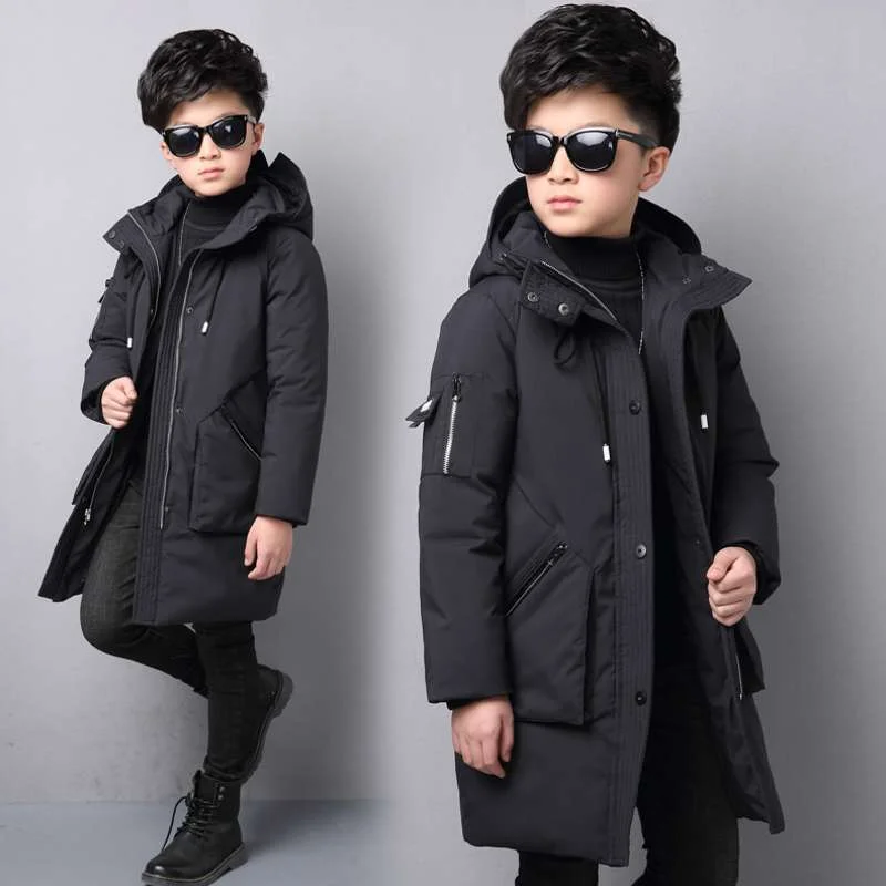 

Teenager Clothing Winter Med-Length Thick Warm Parka Solid Hooded Coat Kids Clothes for Boys Fashion Casual Cotton Jacket 4-14 Y