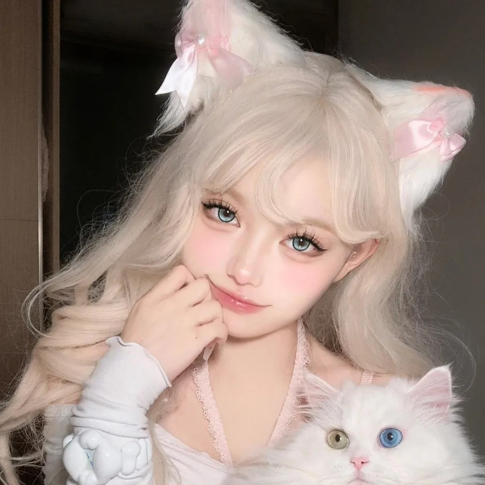 Фото Плюшевая повязка на голову с кошачьими ушками в стиле Sweet Lolita, объемный меховой ободок для волос, заколка для волос, косплей-аксессуар для студентов №4