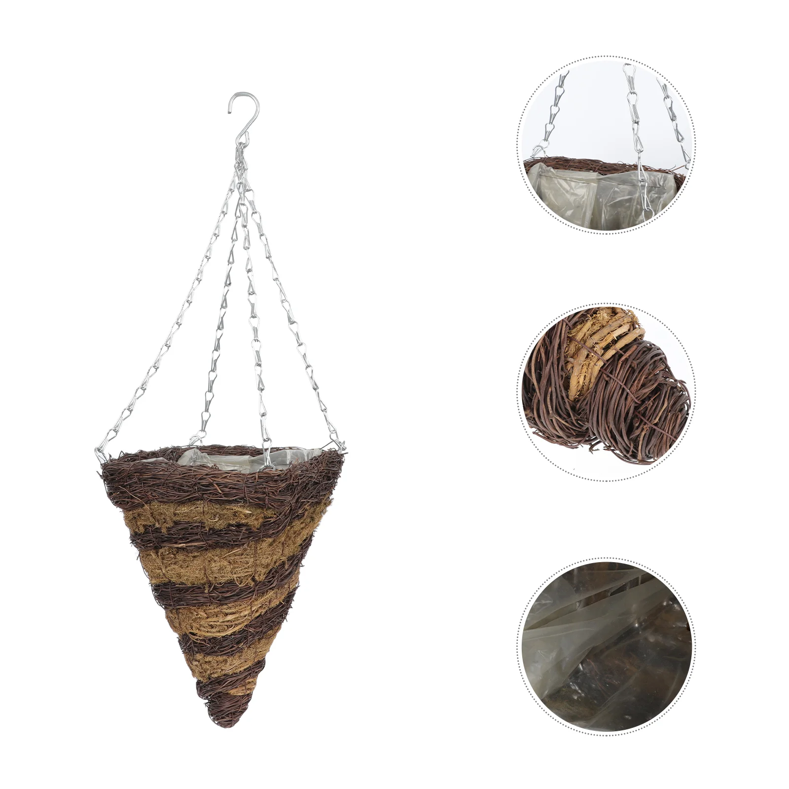 

Hanging Chain Square Cone Basket Balcony Planter Holder Rattan Stand Seaweed Gardening Flower Container Stands Indoor