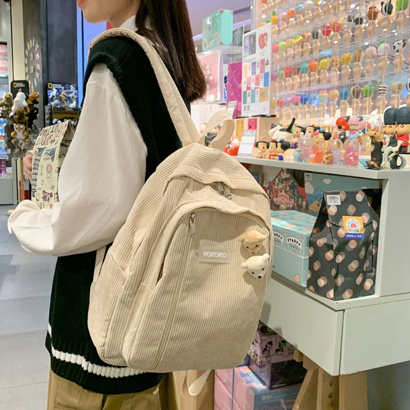 

Милый вельветовый женский рюкзак в полоску, школьный ранец для девочек и мальчиков, роскошная модная женская сумка в стиле Харадзюку для ст...