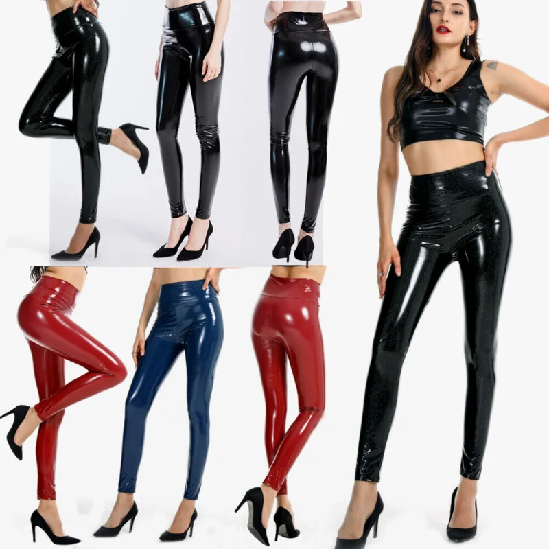

Кожаные Брюки женские блестящие виниловые колготки из искусственной кожи женские модные трендовые брюки в европейском и американском стиле