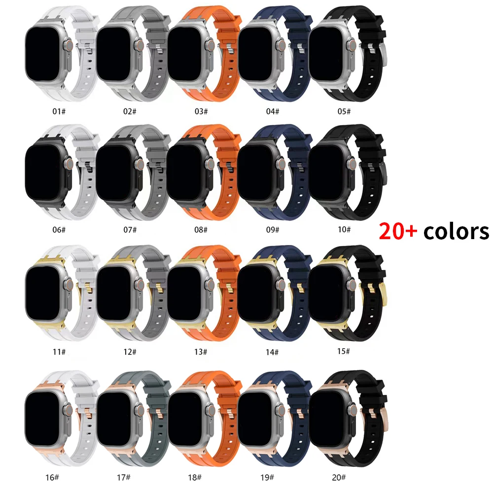 Ap Silicone soft Strap For Apple Watch Ultra band 49mm 45mm 44 41 40mm Sports Rubber Metal Band for iwatch 8 7 5 4 3se Bracelet