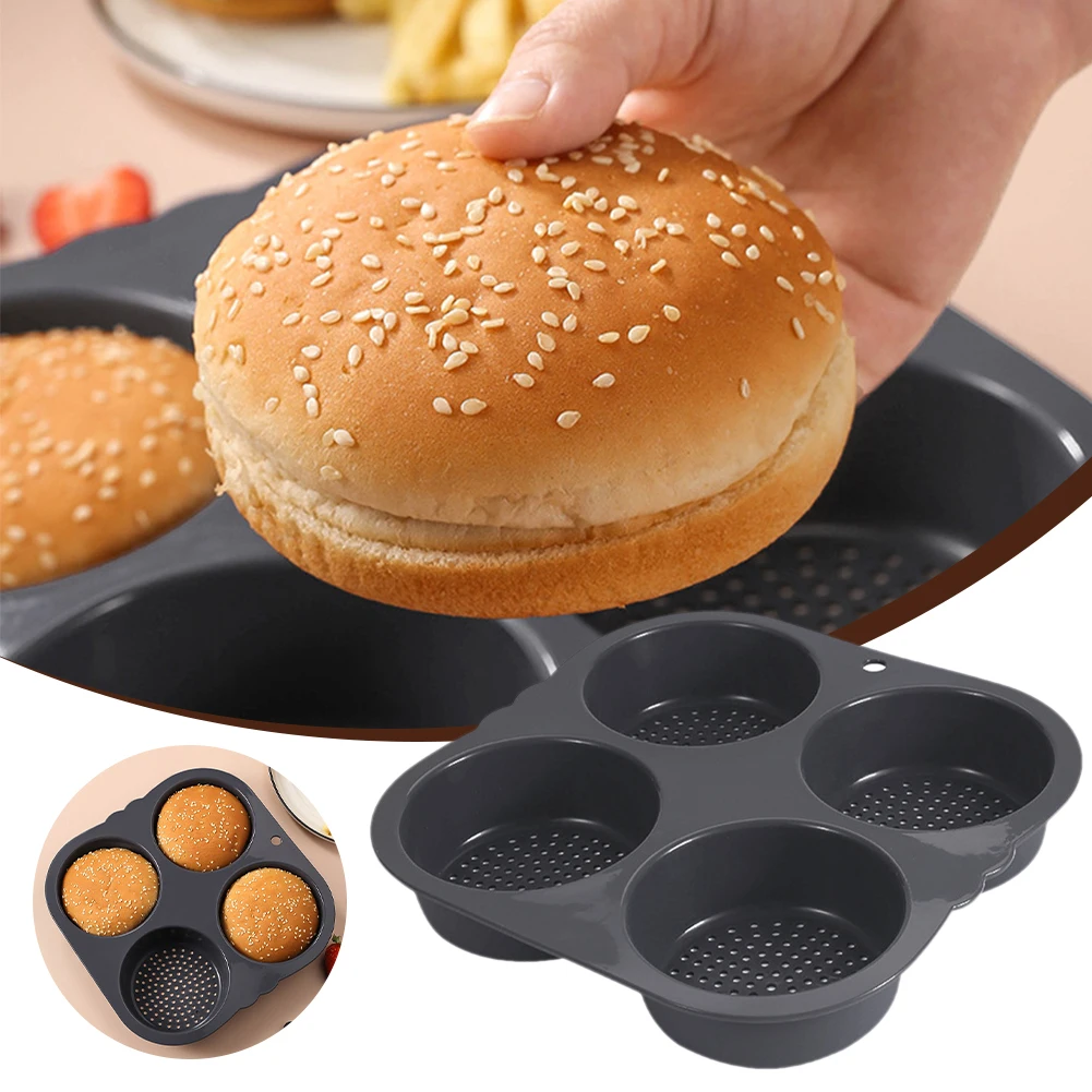 

4-полостные силиконовые формы в виде гамбургера для булочек, не прилипающие, искусственная форма для выпечки в духовке, бытовые кухонные формы для выпечки