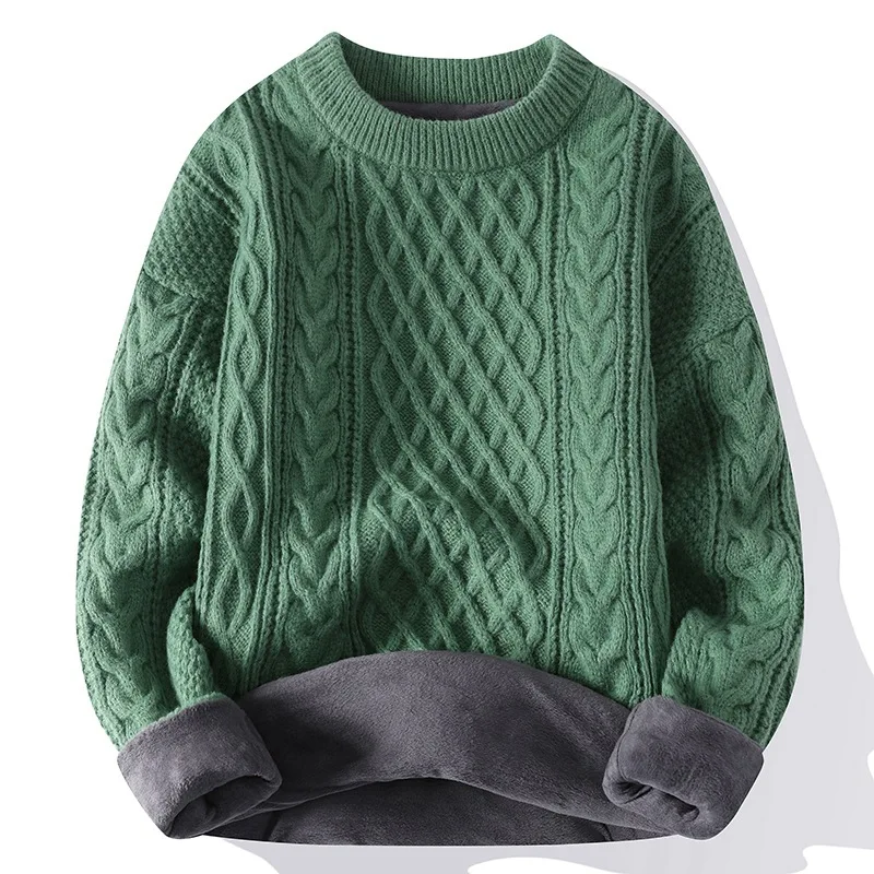 

LUCLESAM Men's Plus Velvet Sweater Thicked Round Neck Pullover Autumn and Winter New Loose Bottoming Sweater for Man