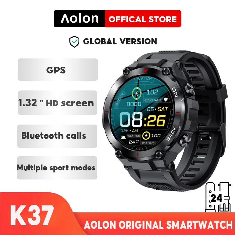

Aolon K37 Outdoor Smart Watch Men 2023 480mAh GPS IP68 Waterproof 360*360 HD Screen Sport Modes Health Monitor PK t rex 2 Watchs