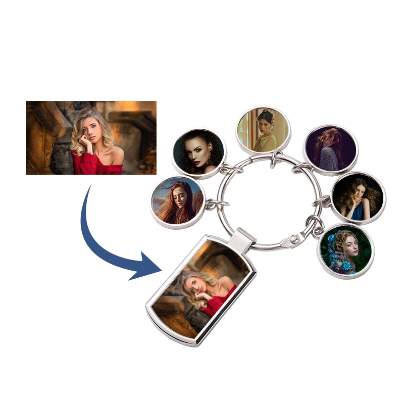 

Family Gift Custom Photo Tags Key Rings Bulk Key Chain Family Photo Keychain Sublimation 6 charms set keychains
