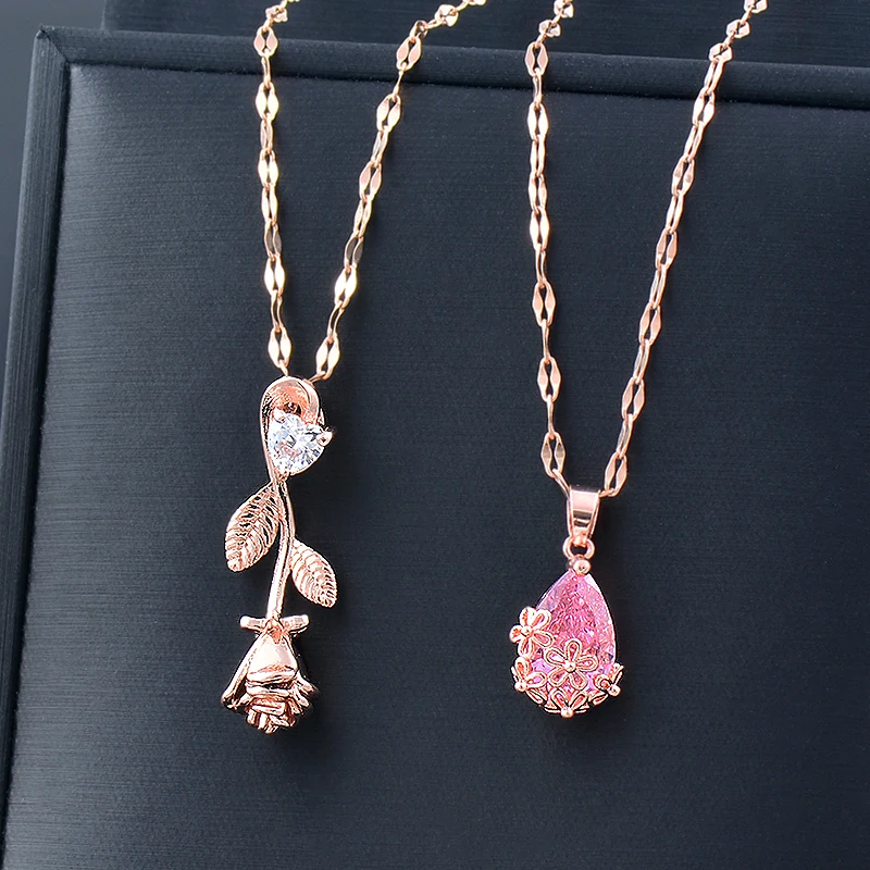 

SINLEERY korean style Cubic Zirconia Choker Flower Pendant Necklace Stainless Steel Jewelry For Women Fashion Jewelry XL116 SSP