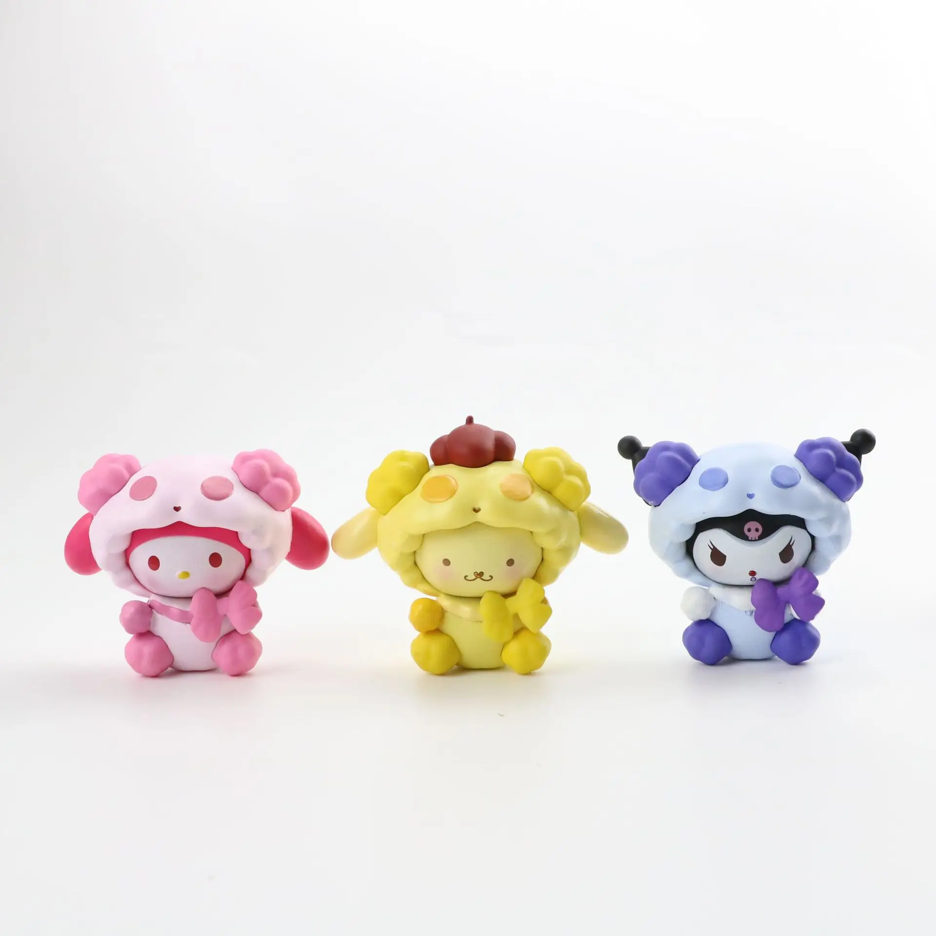 6Pcs Kawaii Kuromi Melody Cinnamoroll PC Dog Cos Panda Series Cartoon Ornaments Q Version Pendant PVC Cute Figures Toy Kids Gift - купить по