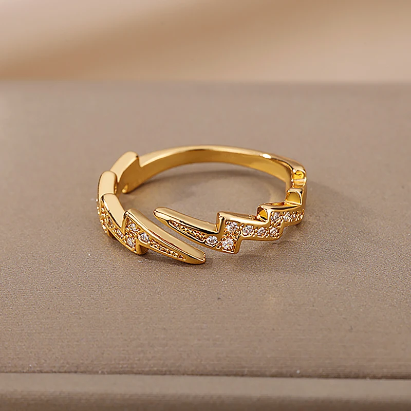 

Lightning Rings For Women Stainless Steel Gold Plated Finger Ring 2023 Trend Zirconia Wedding Aesthetic Jewelry