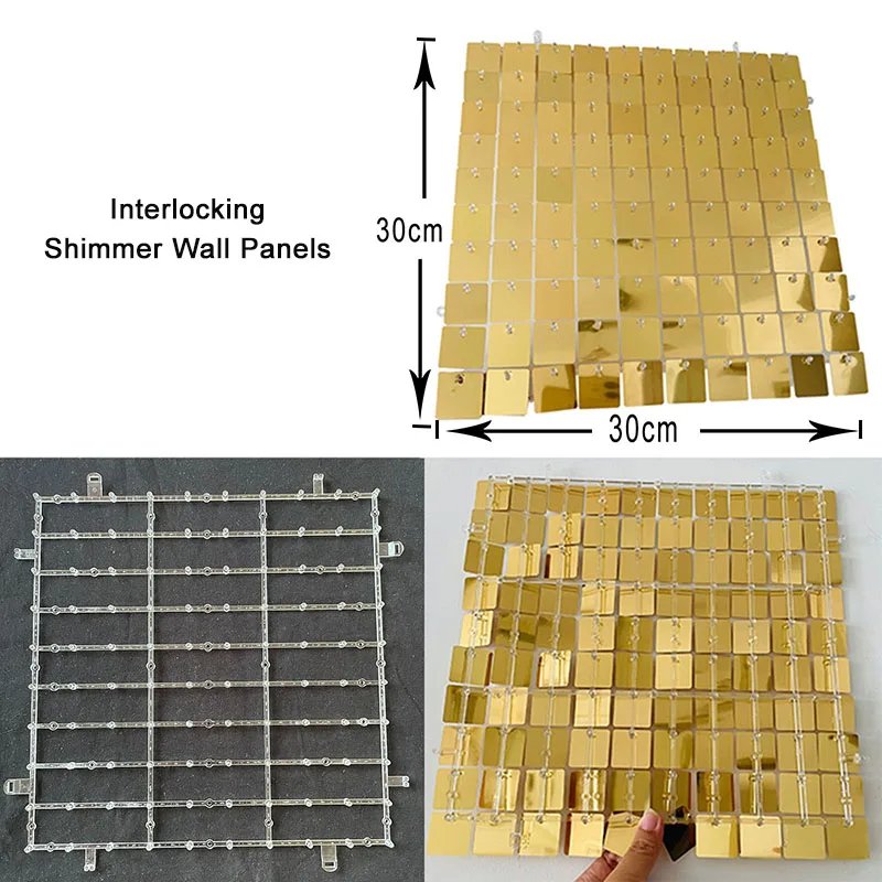 30x30см 3D панель настенных наклеек со стразами золотого зеркального цвета для свадебного, дней рождения и праздничных вечеринок.