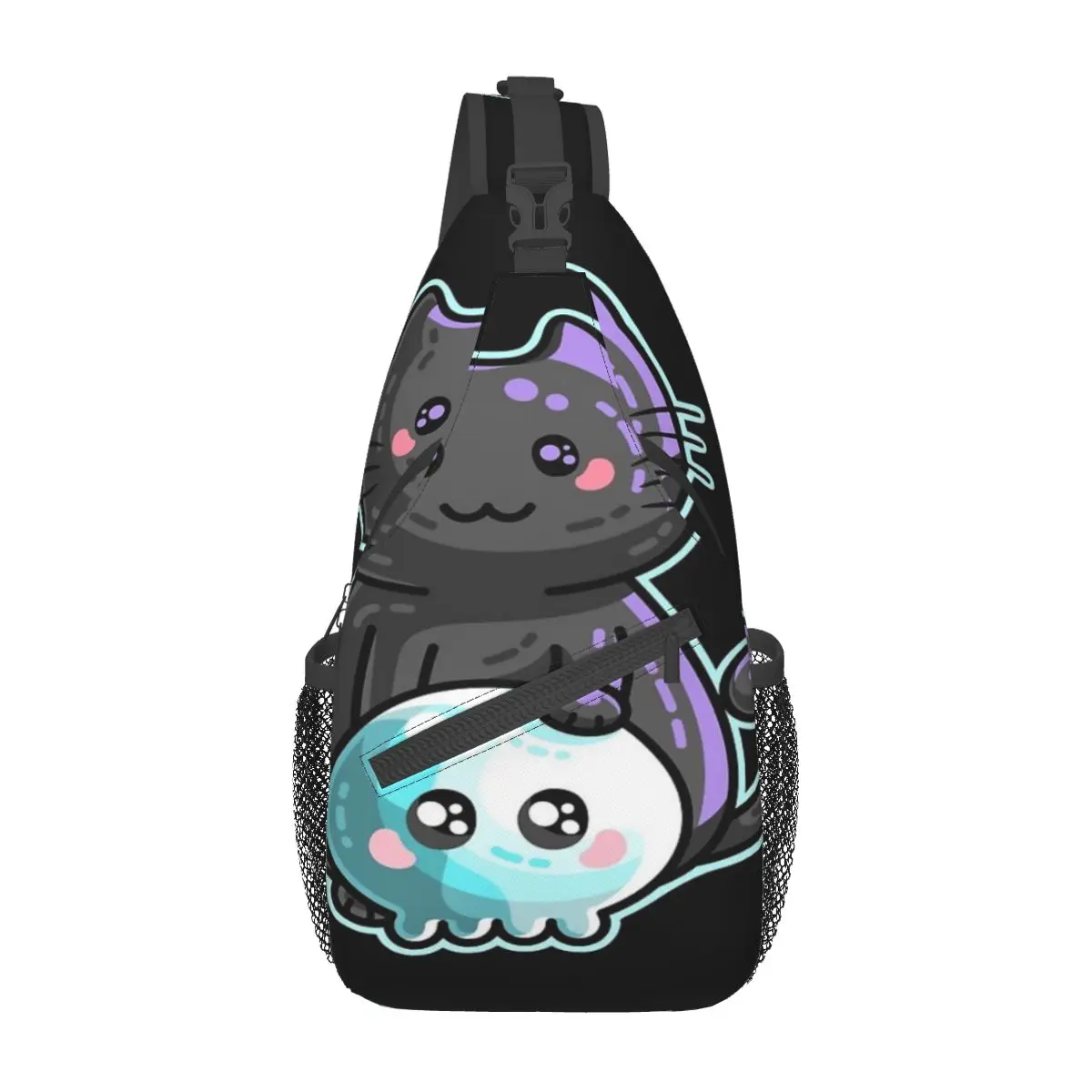 

Kawaii милый черный нагрудный рюкзак с котом и черепом Модная Портативная подходящая офисная нагрудная сумка через плечо по диагонали в разных стилях