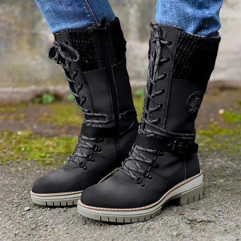 

Europe And The United States 35-43 Large Size New Men's And Women's Front Knight Boots Winter Mid-tube Warm Martin Boots