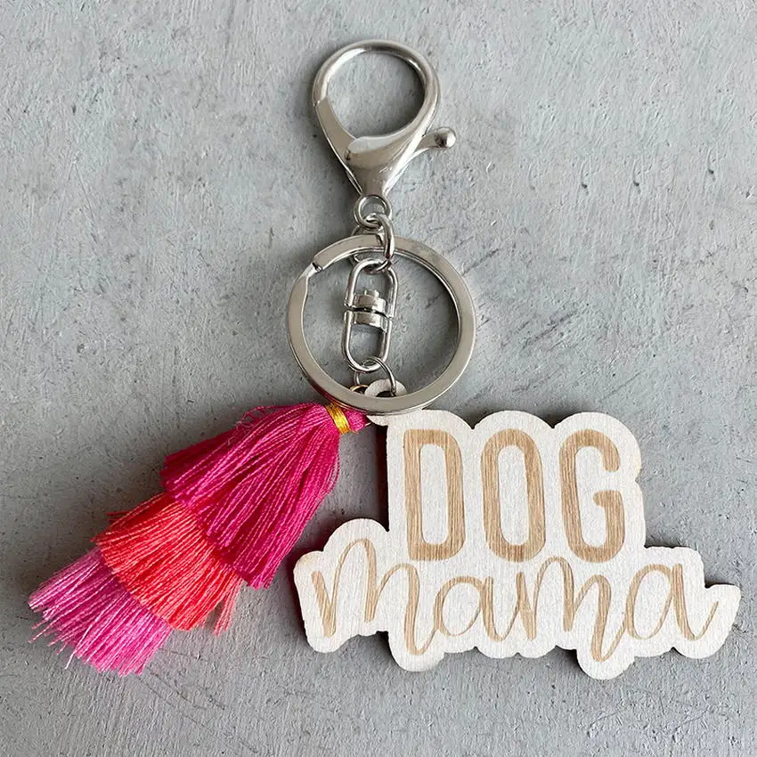 Женский брелок для ключей Dog MAMA трехслойный с кисточками из хлопка в несколько