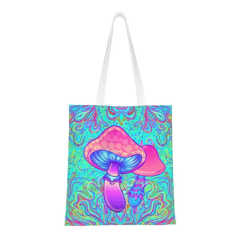 

Magic Mushroom Trippy Psychedelic Neon Pastel Goth Groceries Shopping Bags Printing Canvas Shopper Tote Shoulder Bags Handbag
