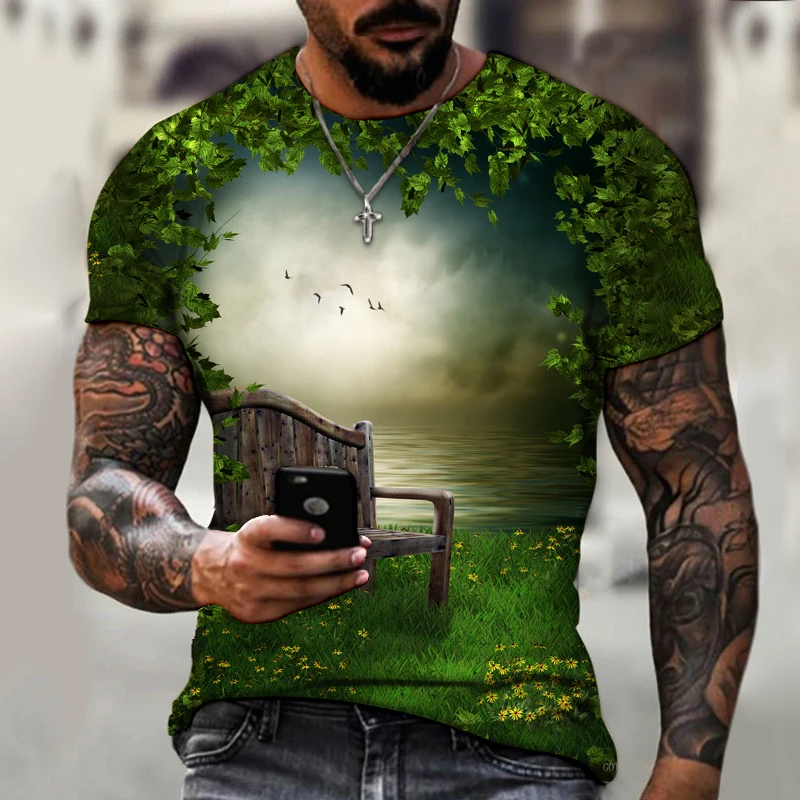 

Summer New Men's Round Neck Short-sleeved T-shirt Tops 3D Three-dimensional Art Creative Half-sleeved Oversized T-shirt Hip-hop