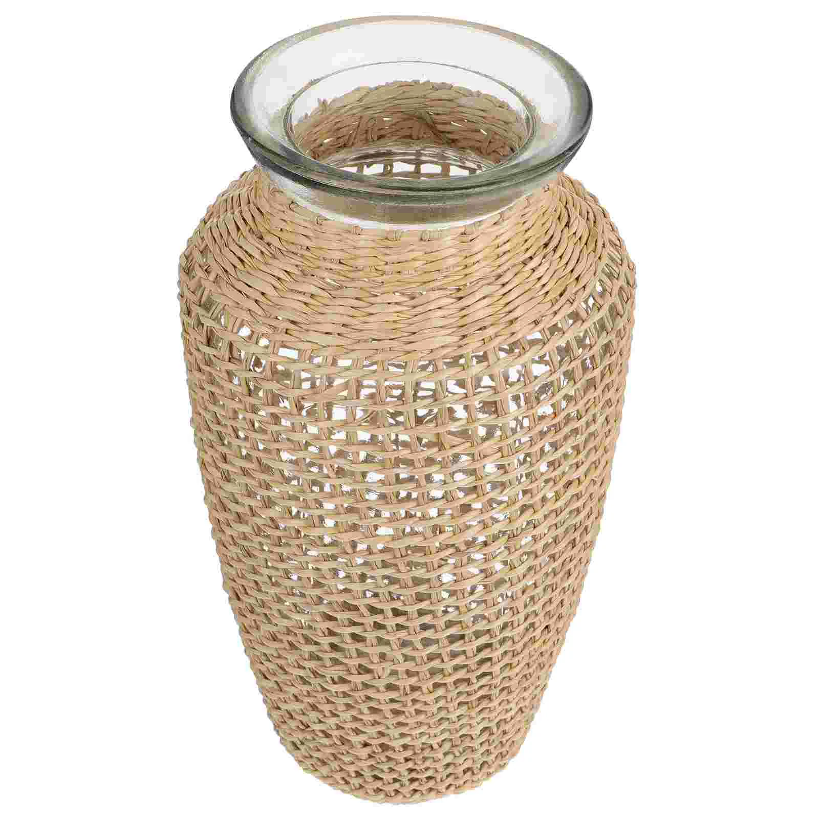 

Straw Glass Vase Japanese Style Hydroponic Tabletop Artistic Crafts Ornament Chic