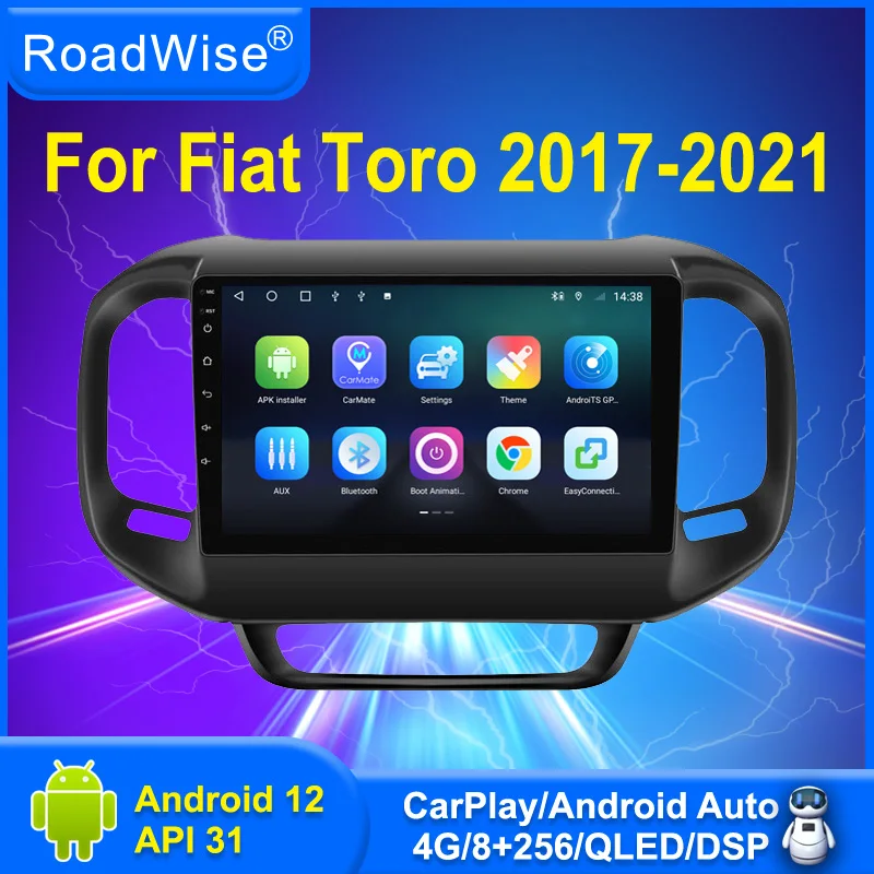 Автомагнитола Roadwise 8 + 256 Android 12 для Fiat Toro 2017 2018 2019 2020 2021 Carplay мультимедиа 4G Wifi GPS DSP DVD