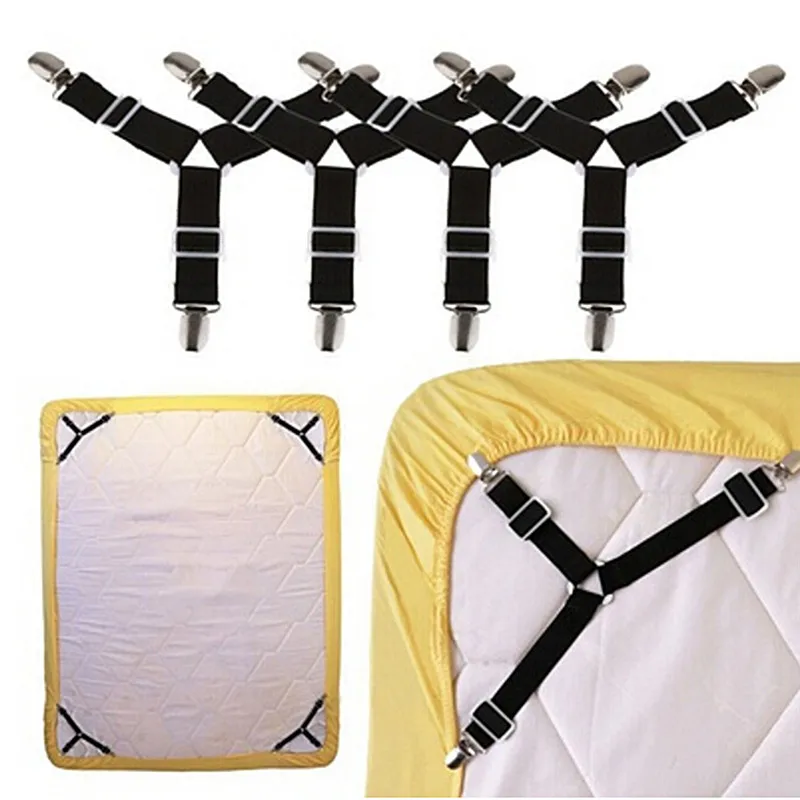 

4pcs/set Triangle Suspender Holder Bed Mattress Sheet Straps Clips Grippers Fasteners 3-head adjustable bed sheet fixing clip