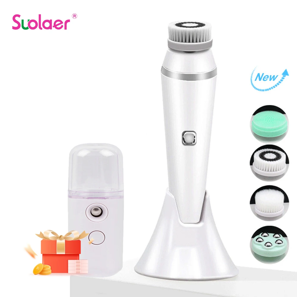 

4 In 1 Silicone Soft Facial Cleaning Brush Face Massagers Deep Skin Cleansing Tools Pore Cleaner Beauty Devices USB Rechargeable
