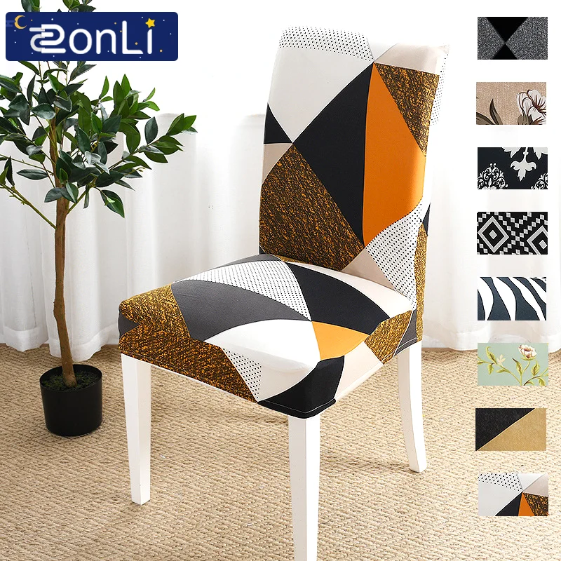 

Geometric Chair Cover Spandex Elastic Printing Dining Chairs Slipcover Removable Anti-dirty Chairs Cover for Kitchen Banquet