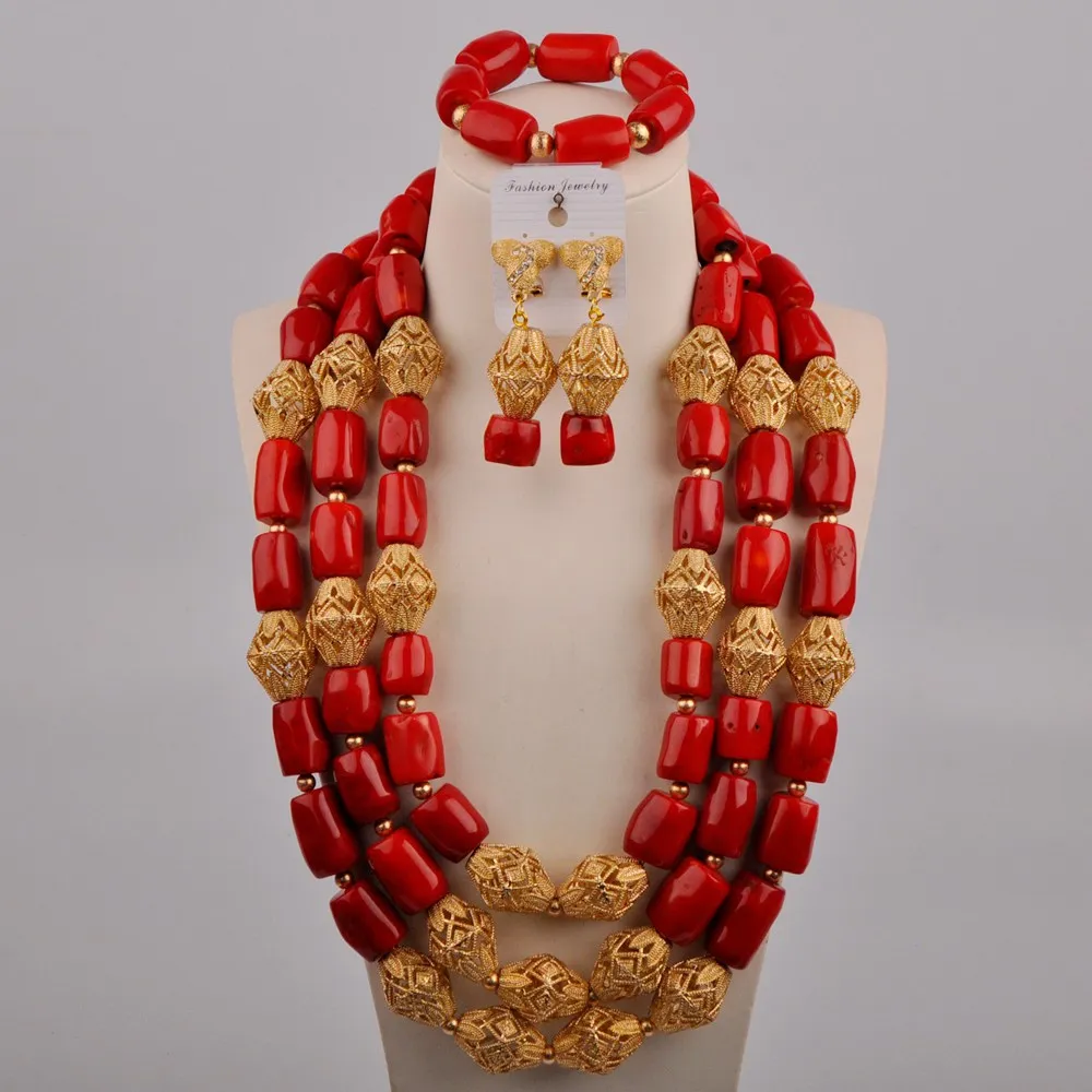 

24 дюйма нигерийские Свадебные аксессуары Африканское ожерелье красные бусины набор украшений для женщин