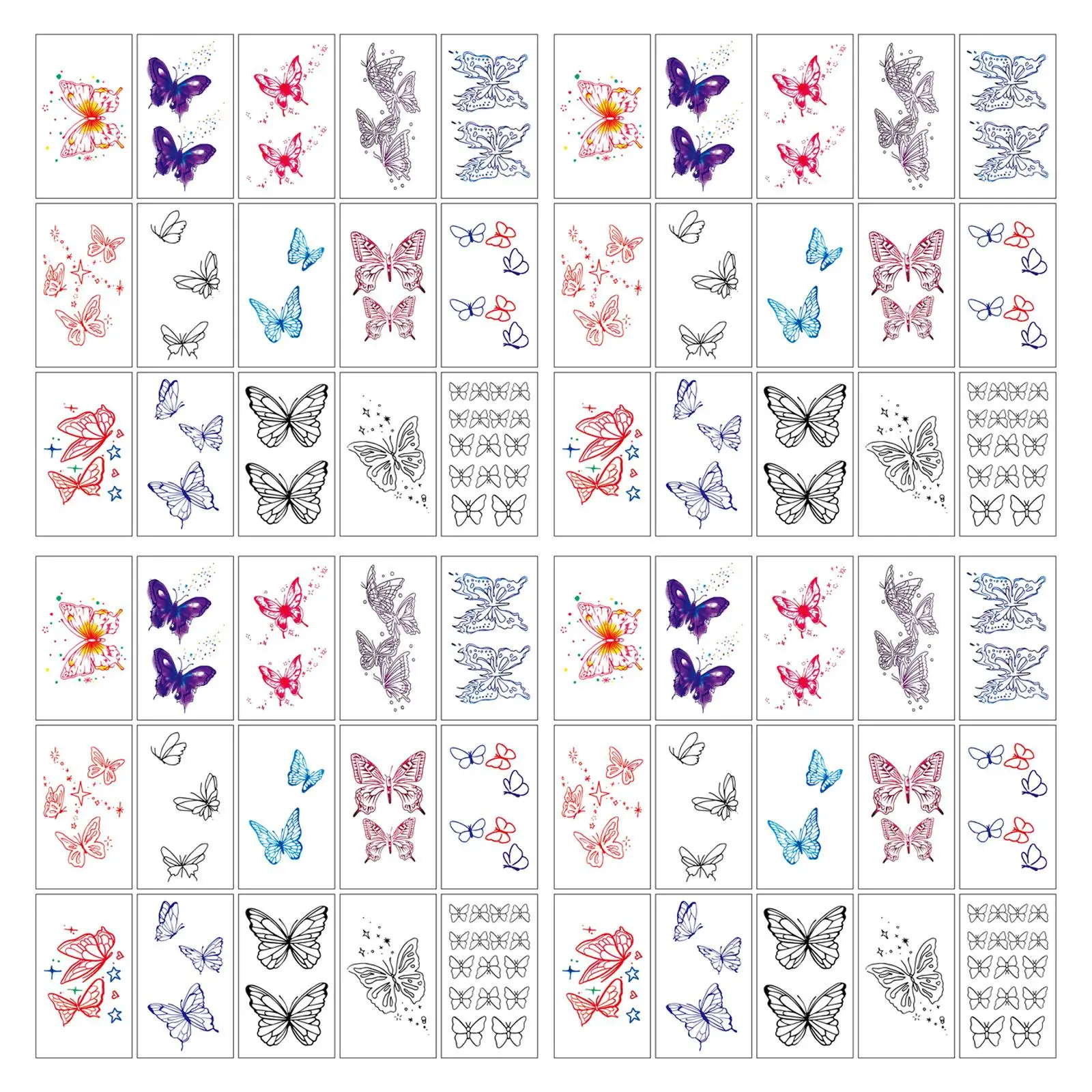 

60 Temporary Tattoos Scrapbook Butterfly Stickers Embellishment Women Men Label for Body Art Arms Stage Show Nightclub Cosplay