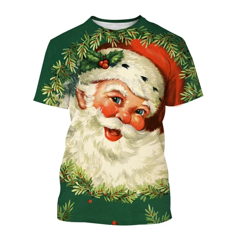 

Футболка с 3D-принтом Санта-Клауса, Рождественская футболка с графическим рисунком, с Новым годом, Повседневная футболка с круглым вырезом, футболки с коротким рукавом, топы
