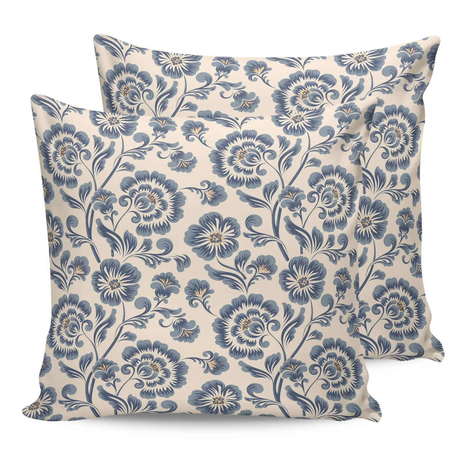 

Синяя наволочка в стиле ретро с цветочным рисунком, с плиточным эффектом, для гостиной, спальни, Модный чехол для дивана, украшение для дома ...