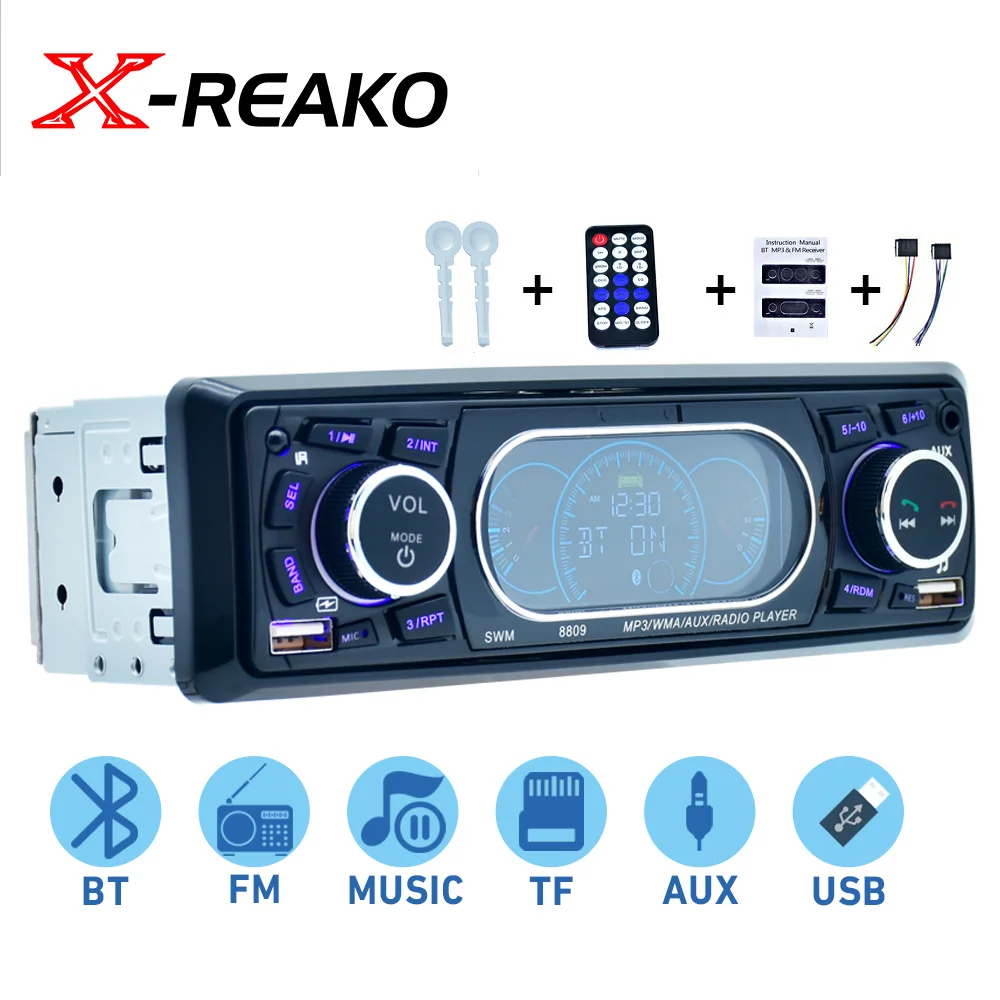 

X-REAKO Автомобильный MP3-плеер 8809, FM-радио тюнер с AUX входом, функция USB зарядки с дистанционным управлением на рулевом колесе