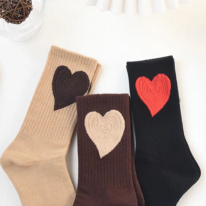 Net red trend big love socks children's long tube autumn winter Korean cotton socks ins love Khaki medium tube socks high waist