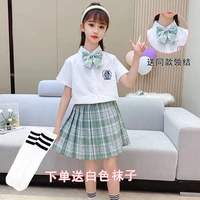 kids girls japanese school uniform schoolgirl sailor suit bowknot student clothes for girl anime kawaii cosplay korean free sock