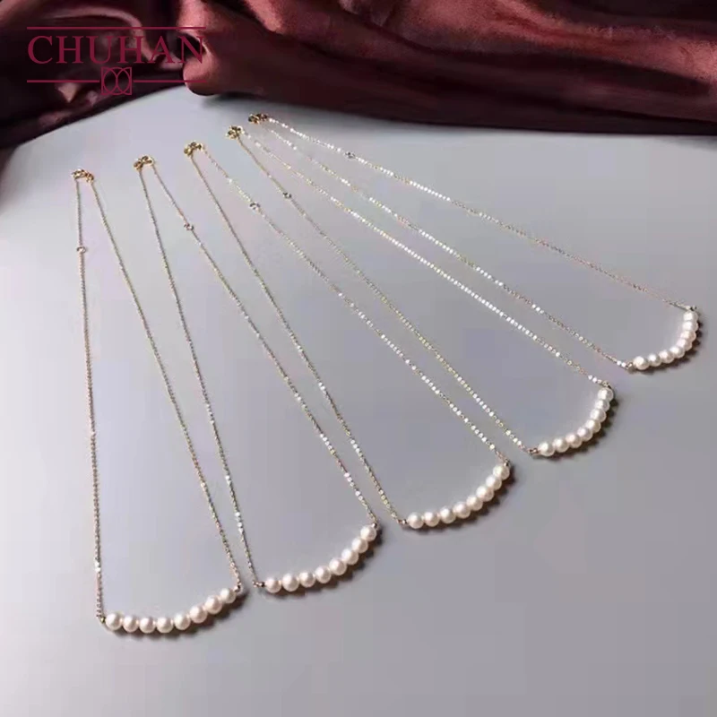 

CHUHAN 2022 New 18K Gold Pearl Smile Necklace Au750 Clavicle Chain Natural Freshwater Pearls Gifts for Women Fine Jewelry